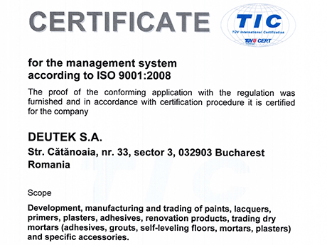 ISO 9001:2008 Minőség menedzsment rendszerre tanúsított